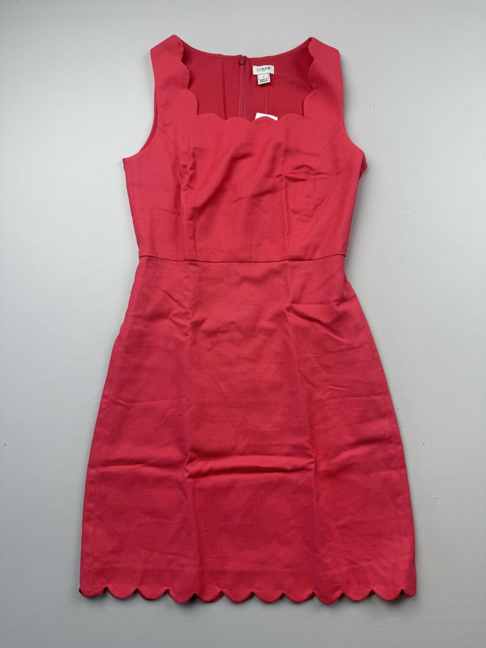 J. Crew Dress Womens 0 Pink Scallop Sleeveless Scoop Neck Sheath Short Party